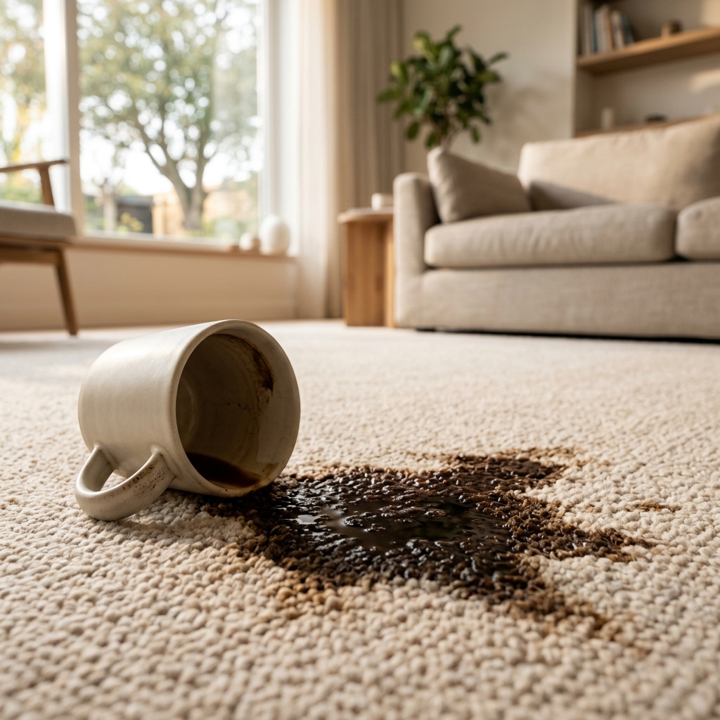 Tache de café sur un tapis moderne