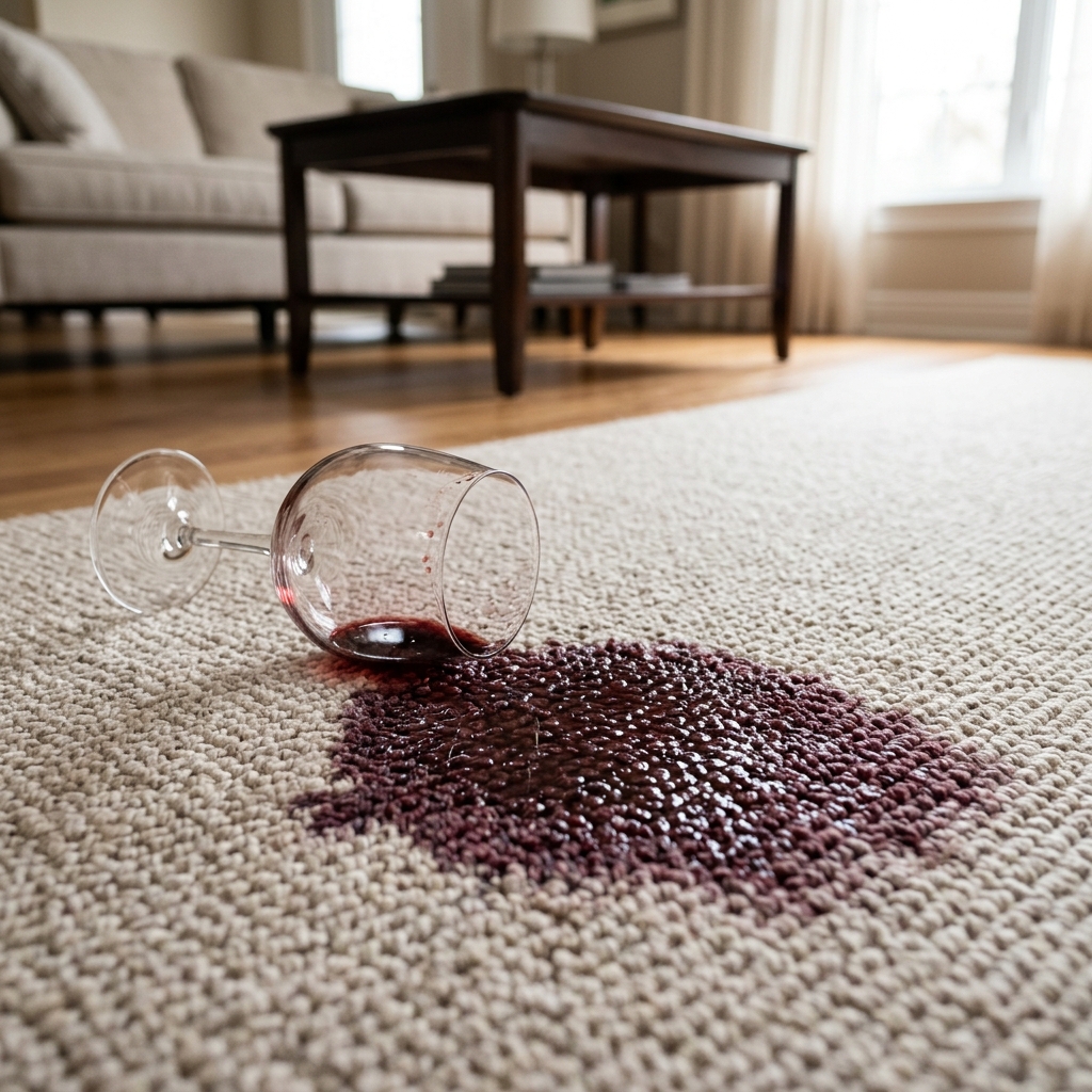Tache de vin rouge sur tapis