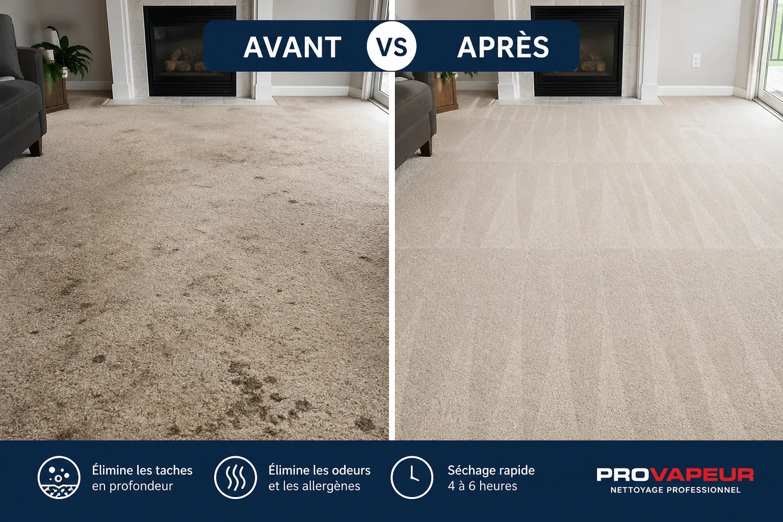 Nettoyage tapis Saint-Lambert avant après - Résultat camion-usine Service Pro Vapeur