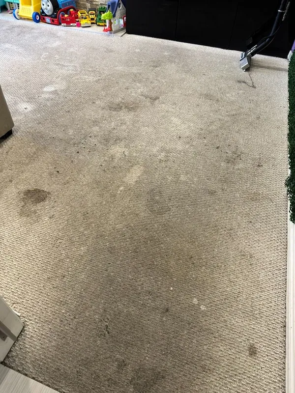 Soiled carpet before truck-mount cleaning in Chambly