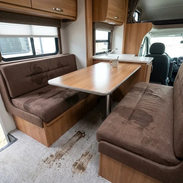 Dirty RV seat before steam cleaning in Chambly